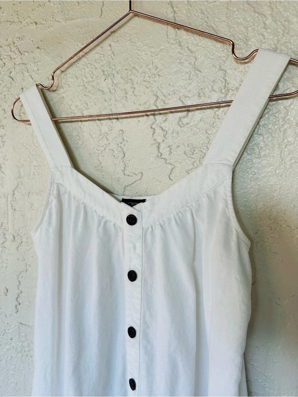 J. Crew White Button Front Swing Dress Sleeveless Cottagecore Boho Pockets Linen